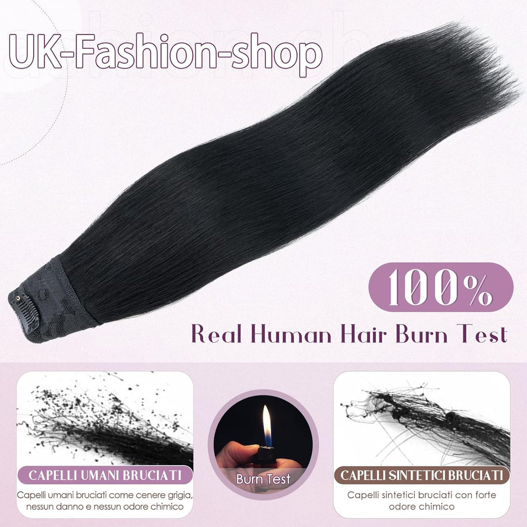 UK-Fashion-Shop Extensions Echthaar Clip #1 Lackschwarz 30cm Unsichtbare Clip in Extensions Echtahha
