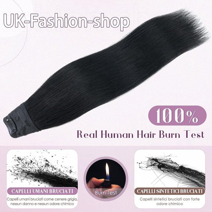 UK-Fashion-Shop Extensions Echthaar Clip #1 Lackschwarz 30cm Unsichtbare Clip in Extensions Echtahha