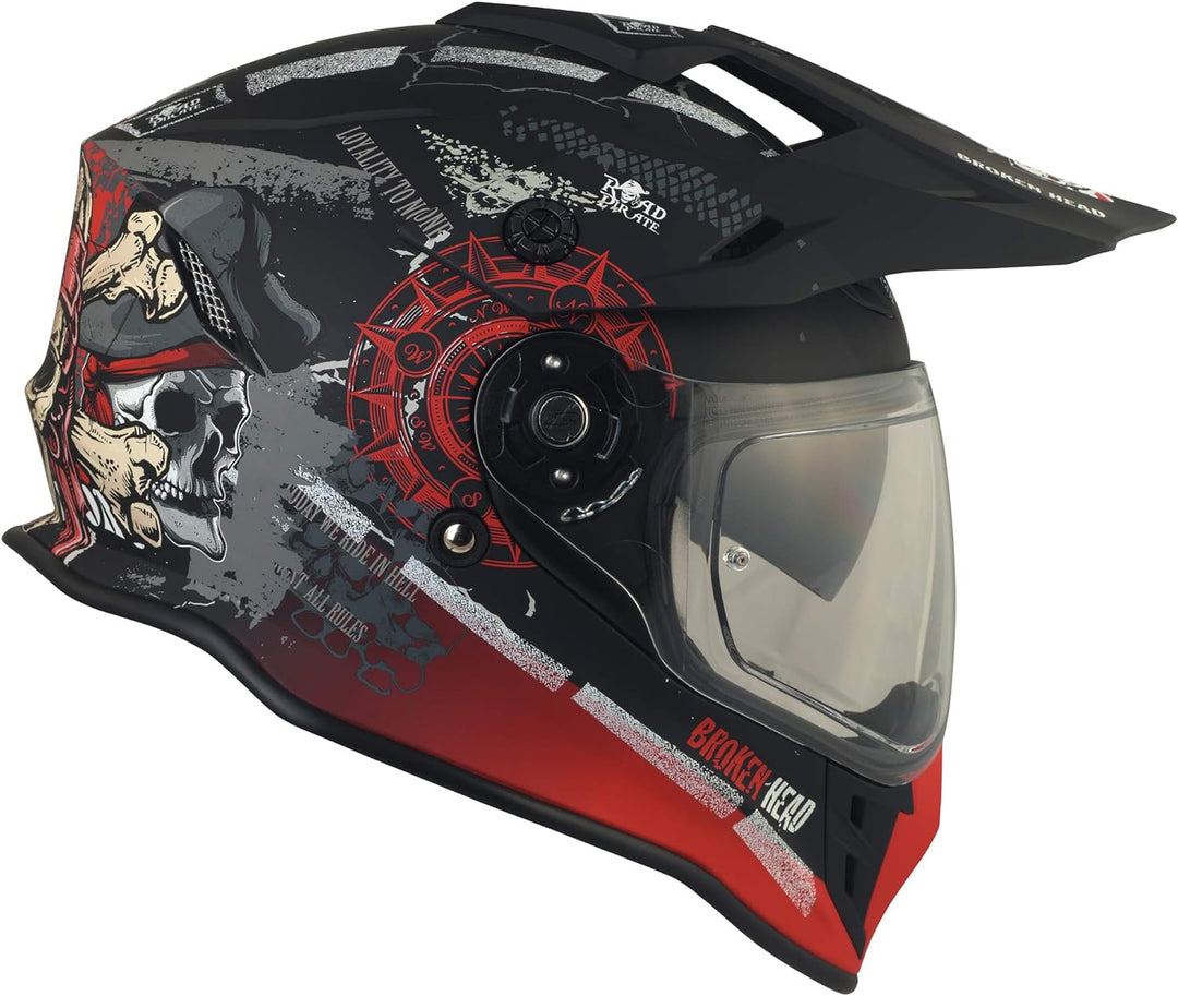 Broken Head Road Pirate VX2 Motorradhelm - Enduro Motocross-Helm - Cross-Helm mit Visier und Sonnenb