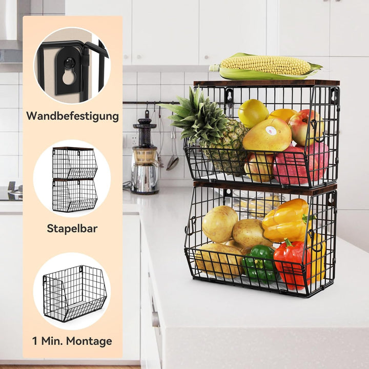Wawocs 2 Obstkorb Stöckig Etagere Hängend, Obstschale Gross Obstkorb Wand für Küche, Hängende Obstkö
