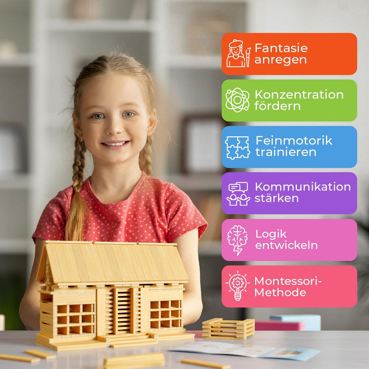 ROXPLE Holzbausteine Natur 2OO Stück, Montessori Spielzeug für Kinder ab 3 Jahren, Klötzchen zum Bas
