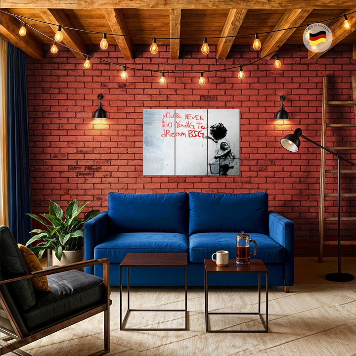 Runa Art Wandbilder Banksy Dream Big Bild XXL Loft Wohnzimmer Schwarz Weiss Street Art 120 x 80 cm 3