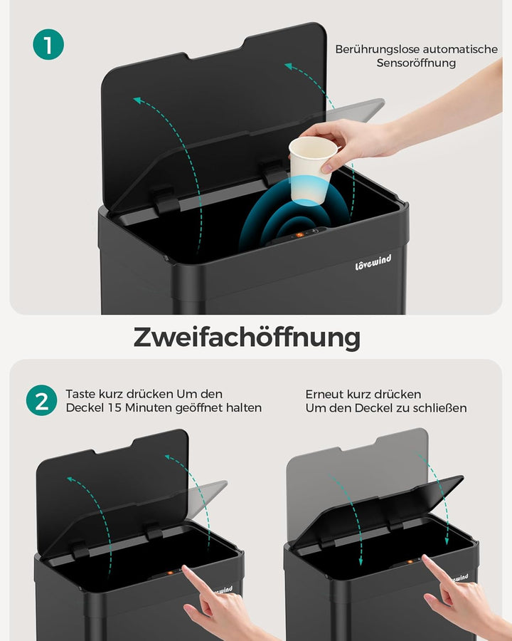 lovewind 55L Berührungsloser Küchenmülleimer, Edelstahl Sensor Mülleimer, Type-C Aufladbar, Leiser S