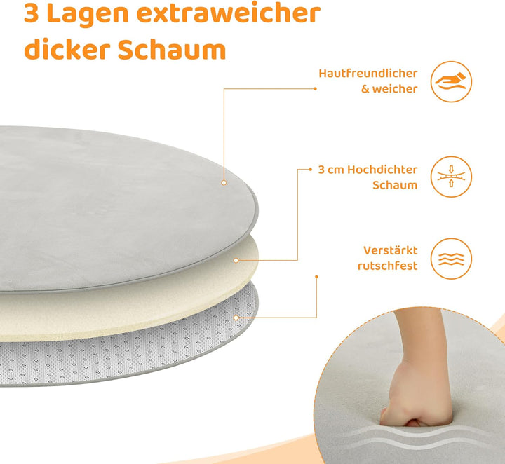 BYBYME 3cm Dicke Faltbare Krabbelmatte Baby, Ø120cm Spielmatte mit Rutschfester Unterseite, Weiche B