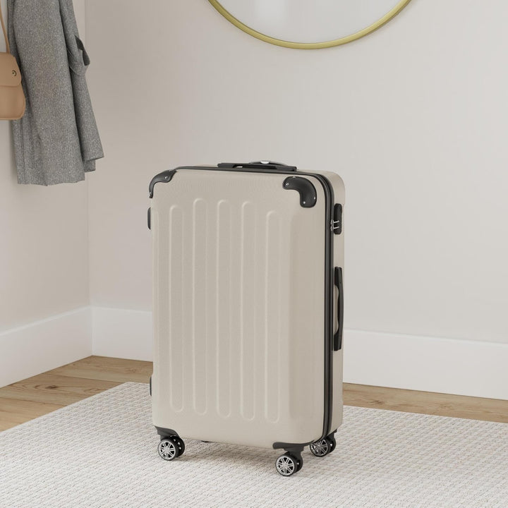 BEIBYE Hartschalen-Koffer Trolley Rollkoffer Reisekoffer Handgepäck 4 Rollen (M-L-XL-Set) (Creme Whi
