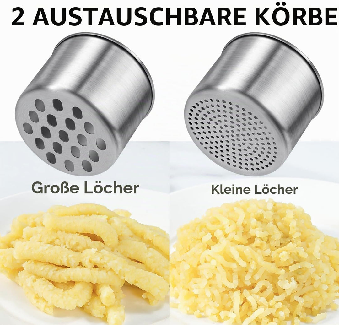 Kartoffelpresse, Sopito Kartoffelpresse Edelstahl mit 2 Austauschbaren Bechern für Flauschiges Karto