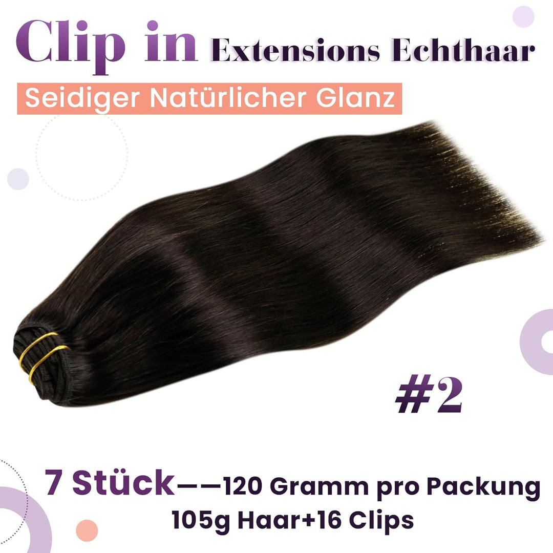 LaaVoo Clip in Extensions Echthaar Braun Echthaar Clip in Extensions Remy Haare Extensions Braun 60c