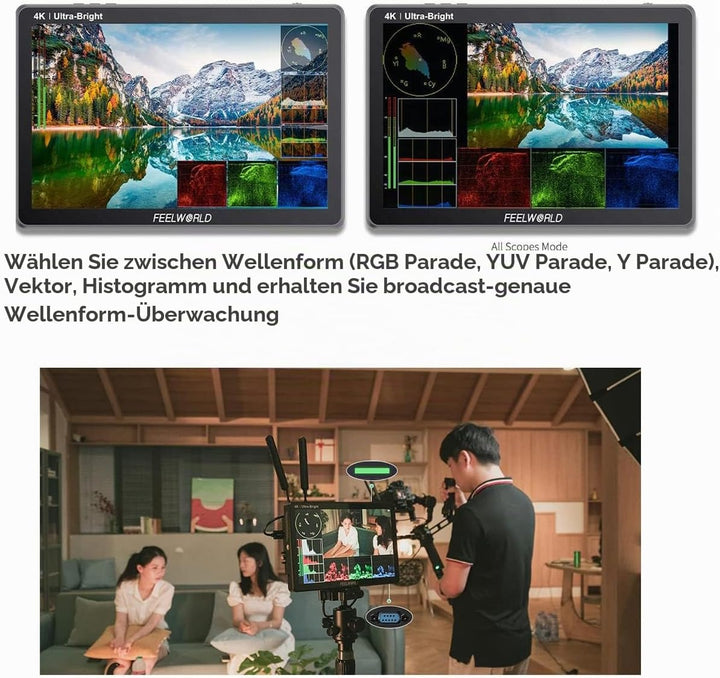 Feelworld LUT11S 10,1 Zoll Touchscreen DSLR Kamera Feldmonitor Ultra Helligkeit 2000nit, 3G-SDI 4K H