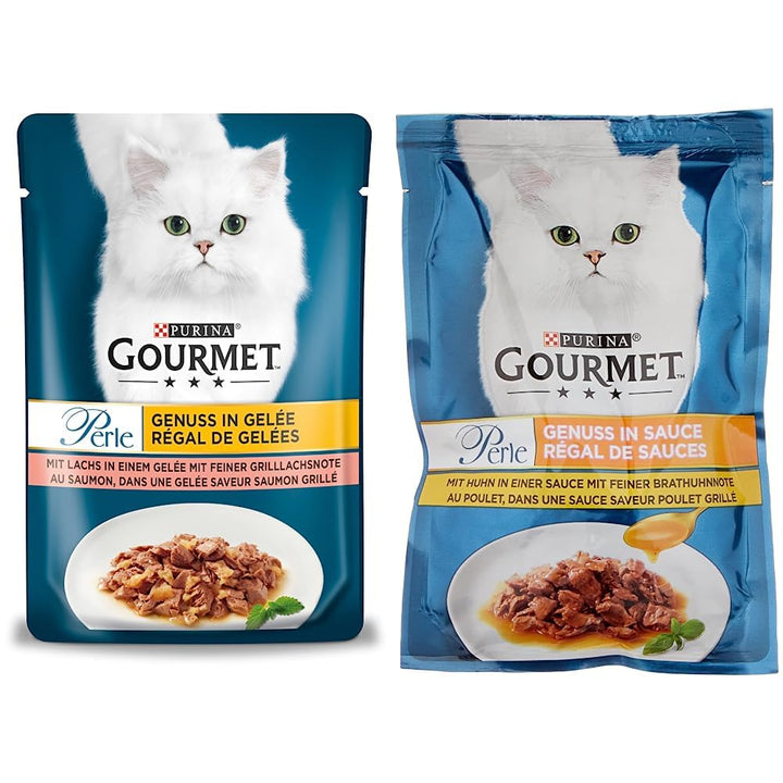 PURINA Gourmet Perle Genuss in Gelee Katzenfutter nass mit Lachs &amp; feiner Grillachsnote 26er Pack (2