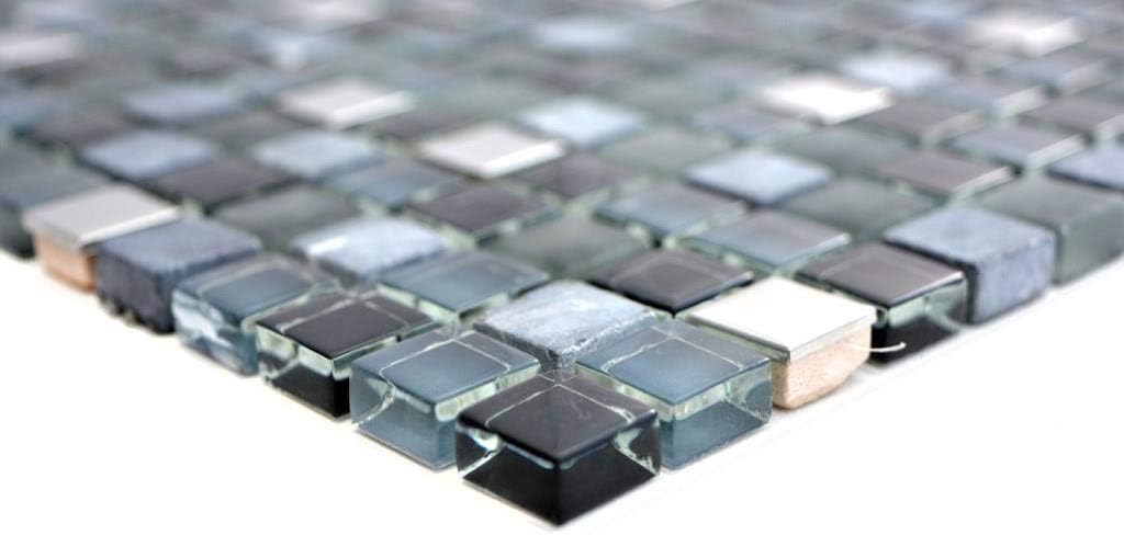 Mosaik Fliese Edelstahl schwarz Glasmosaik Stein Glas für WAND KÜCHE FLIESENSPIEGEL THEKENVERKLEIDUN