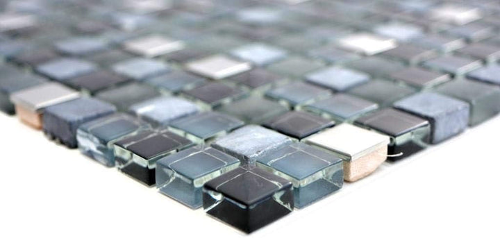 Mosaik Fliese Edelstahl schwarz Glasmosaik Stein Glas für WAND KÜCHE FLIESENSPIEGEL THEKENVERKLEIDUN