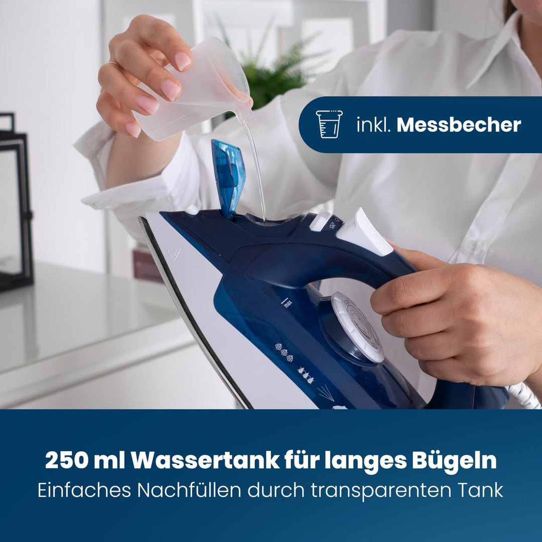 Clatronic DB 3704 Dampfbügeleisen mit 7 Funktionen, Edelstahlspezialsohle, stufenlose Temperaturregu
