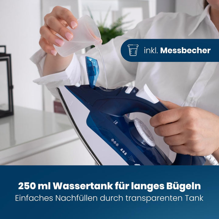 Clatronic DB 3704 Dampfbügeleisen mit 7 Funktionen, Edelstahlspezialsohle, stufenlose Temperaturregu