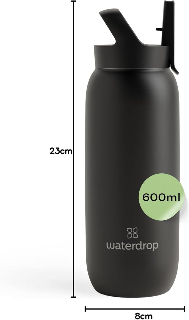 waterdrop® All Purpose Thermosflasche 600ml – Trinkflasche mit Strohhalm – isolierte Edelstahl, 24h