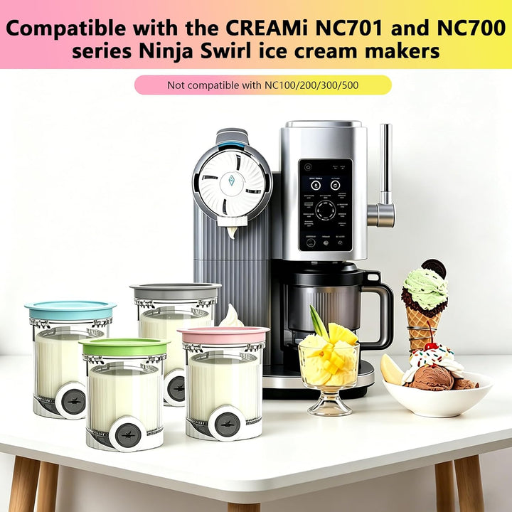 4 Stück Behälter Kompatibel mit Ninja Swirl Creami NC700 NC701EU Serie, 480ML Eiscreme Behälte mit D
