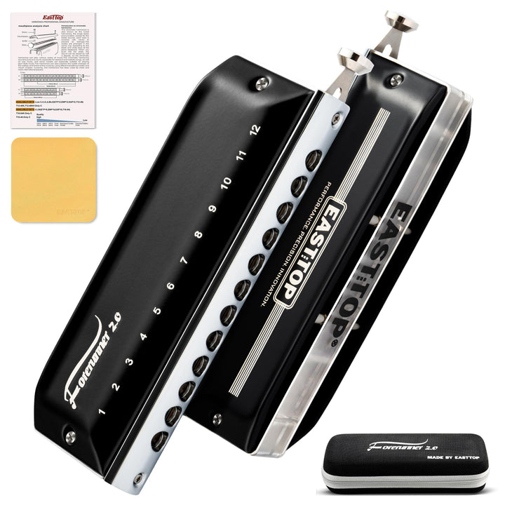 EAST TOP Aktualisiert FORERUNNER 2.0 ohne Ventile Chromatische Harmonika 12-Loch 48 Töne Eb Key Chro