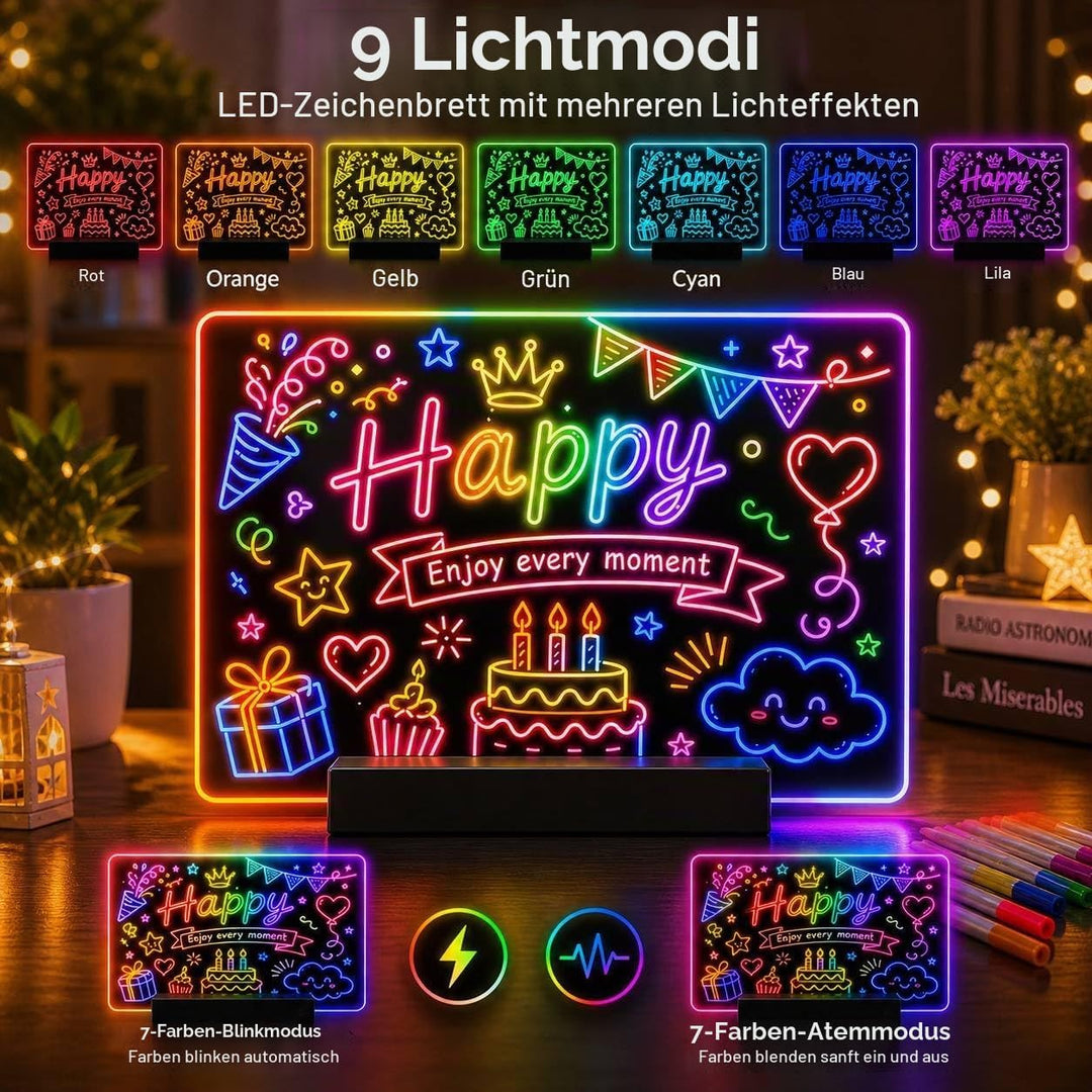 LED Zeichenbrett, Wiederaufladbare LED Notiztafel mit Farben, Led Maltafel Kinder mit 12 Farben Stif