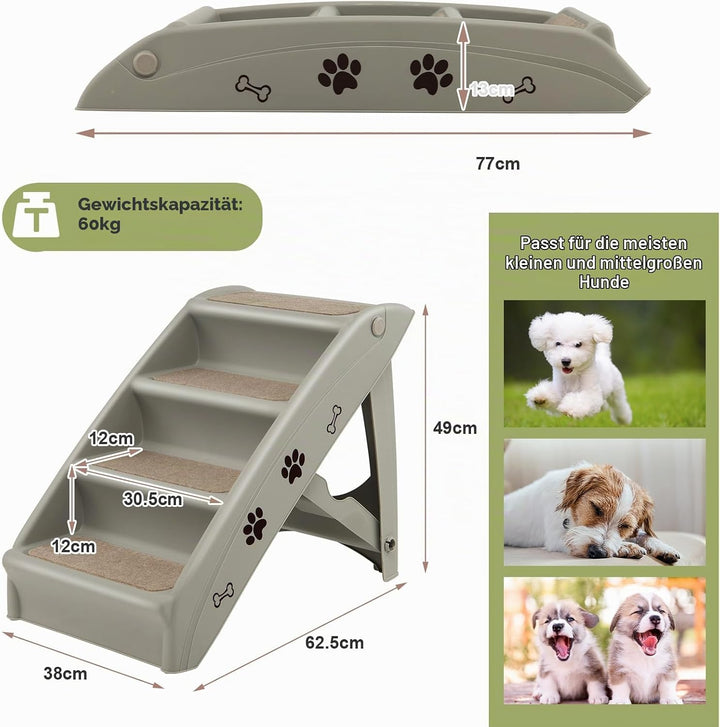 SOARS Haustiertreppe faltbar, 4-stufige Hundetreppe Katzentreppe mit Filz Matte, Tiertreppe für Katz