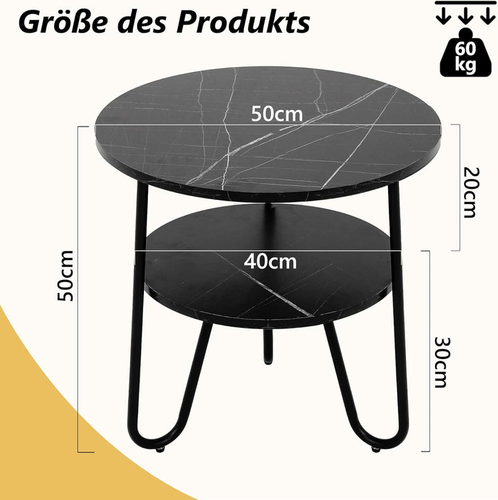 Mingone Couchtisch Rund Beistelltisch 2 Ablagen Sofatisch Modern mit Stauraum Kleiner Tisch für Wohn