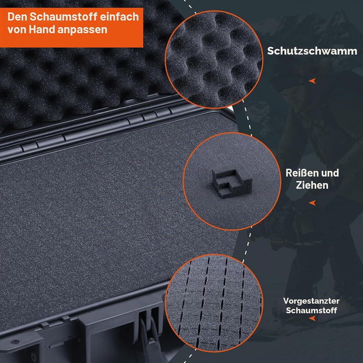 Lykus HC-3910 Wasserdicht Koffer mit anpassbar Rasterschaumstoff, Innengrösse 38,9x22,7x11,5 cm, Gee