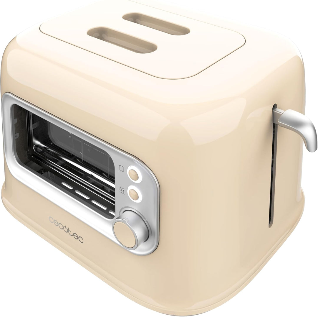 Cecotec Vertikaler Toaster RetroVision Beige, 700W Leistung, 2 Extra-breite Schlitze, Einzigartiges