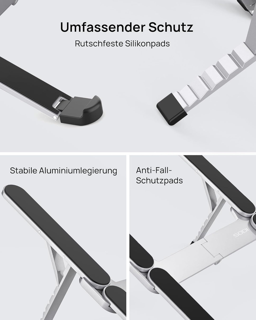 SODI Laptop Ständer, Faltbarer Laptopständer, Handtellergross Gefaltet, Tragbarer Aluminium Laptopst
