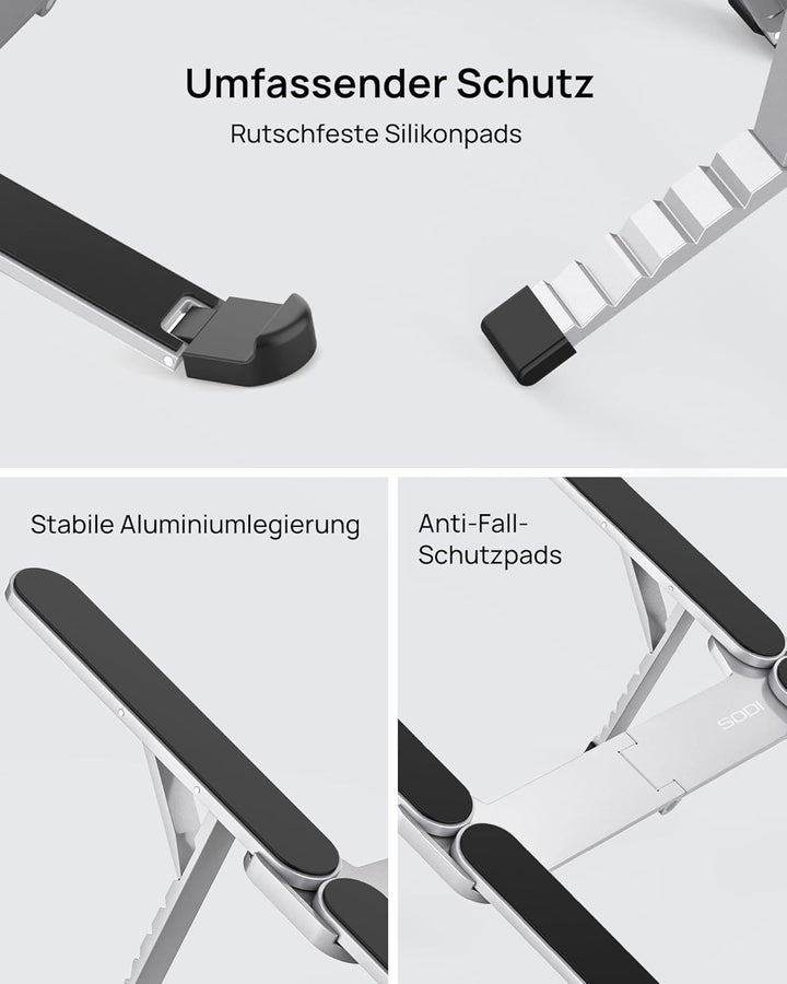 SODI Laptop Ständer, Faltbarer Laptopständer, Handtellergross Gefaltet, Tragbarer Aluminium Laptopst