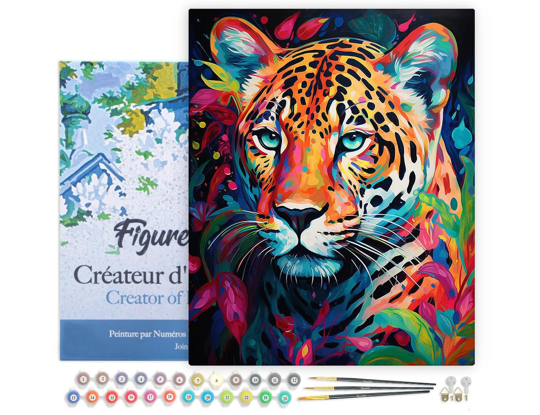 Figured'Art Malen Nach Zahlen Erwachsene Mit Rahmen Leopard Farbenfroh Abstrakt - Paint by Numbers B