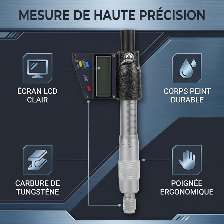 Digitales Mikrometer 0-25mm, Elektronisches Messgerät, Hartmetall-Messfläche, Präzise Aussenmessung