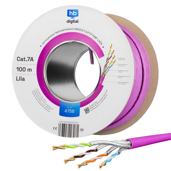 HB-DIGITAL 100m CAT.7a Netzwerkkabel LAN Kabel Verlegekabel AWG 23 Reines Kupfer S/FTP PiMF LSZH Hal