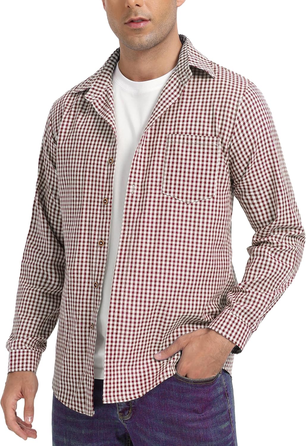 Yukiuiny Herren Holzfällerhemd 100% Baumwolle Langarm Kariertes Hemd Casual Button Down Flanell Frei