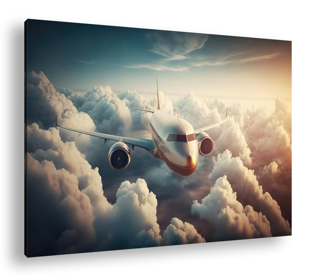 deyoli Flugzeug beim Sonnenaufgang Format: 80x60 cm als Leinwandbild, Motiv fertig gerahmt auf Echth