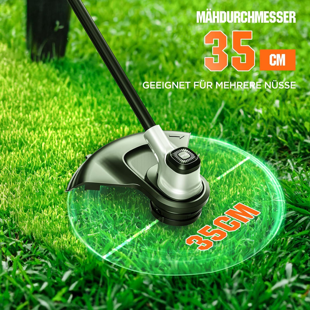 Litheli Akku Rasentrimmer 2x20V, 35cm, Akku Trimmer Garten mit Bürstenlosem Motor, 2x10000mAH Mobile
