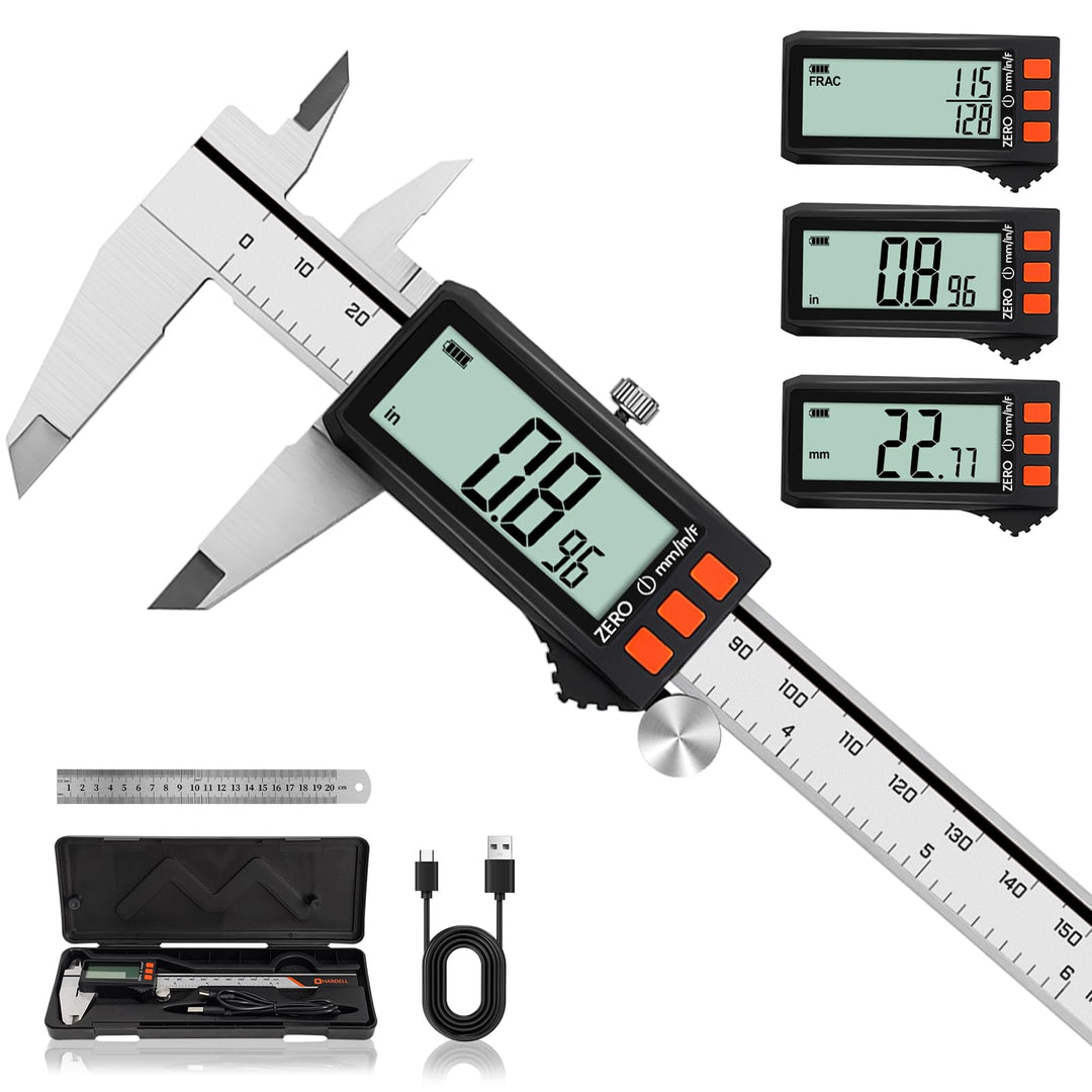 HARDELL Digital Caliper, Rechargeable Digital Caliper with Power Display, Caliper Measuring Tool wit