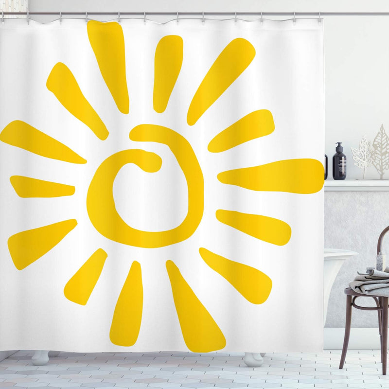 ABAKUHAUS Sonne Duschvorhang, Doodle Sun Burst Sommer, mit 12 Ringe Set Wasserdicht Stielvoll Modern