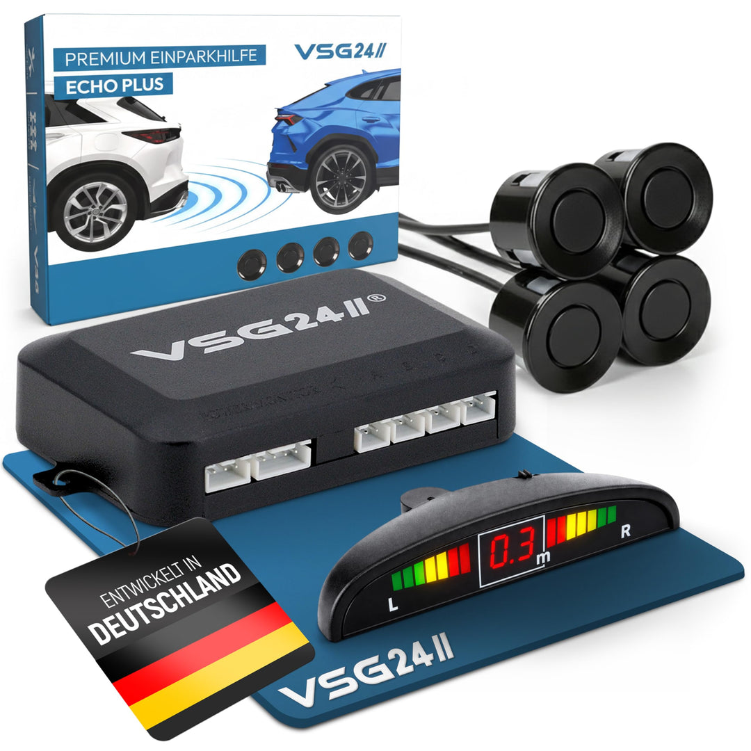 VSG24 Premium Einparkhilfe hinten mit Display zum nachrüsten am Auto, PDC Parksensoren hinten mit St