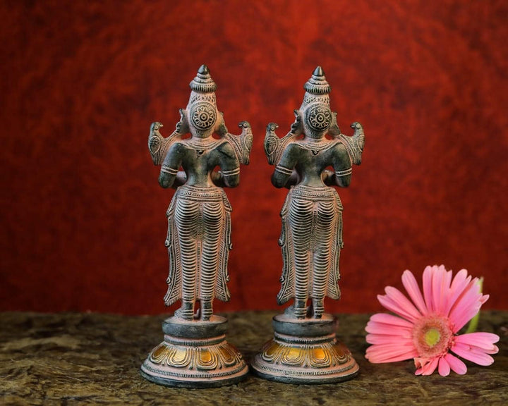 SHIVAJI ARTS Tiefe Lakshmi-Statue aus Messing, Öldocht-Diya-Paar, indisches handgefertigtes Deepak f
