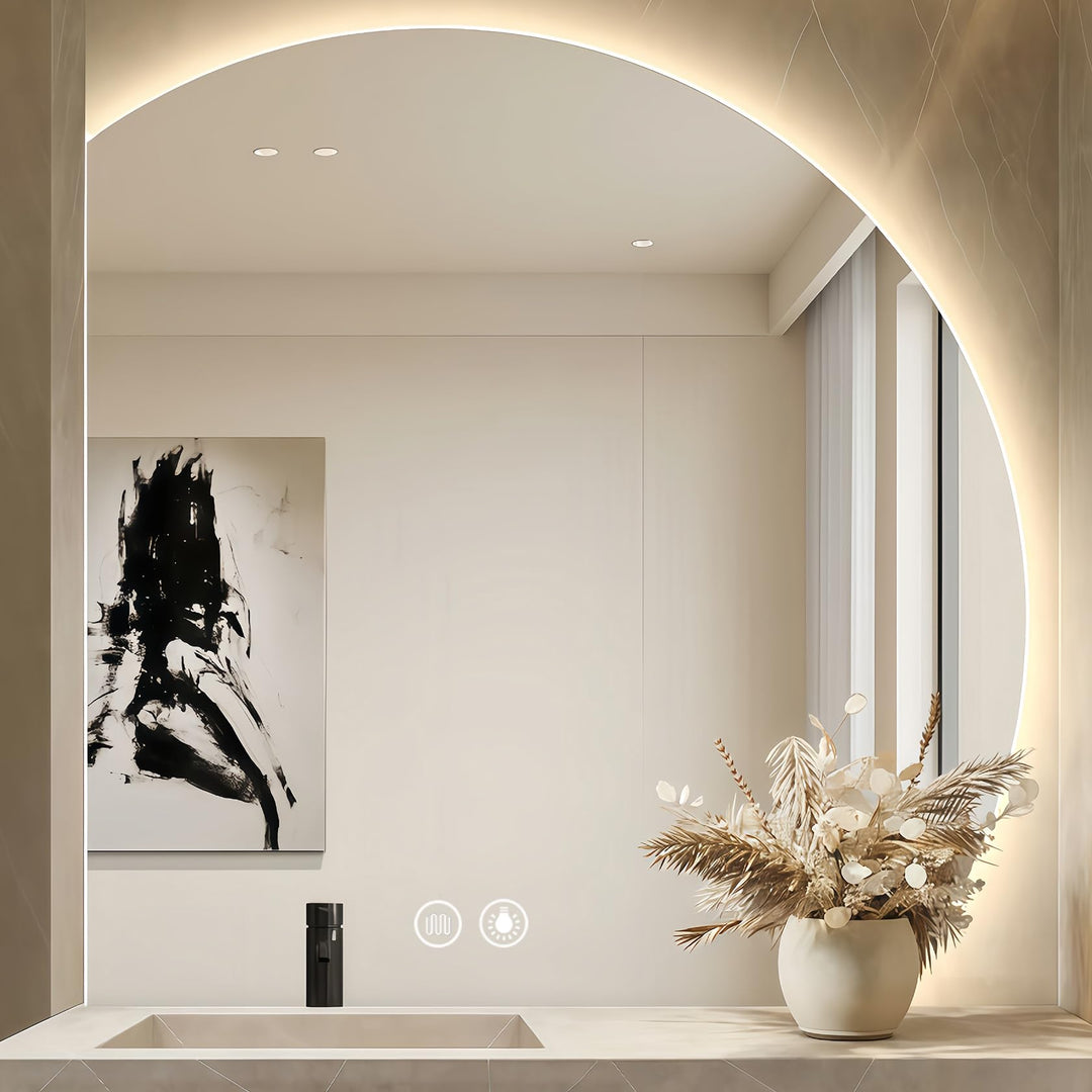 Badspiegel mit Beleuchtung 100cm LED Badezimmerspiegel mit Beleuchtung Runder Badezimmer Spiegel mit