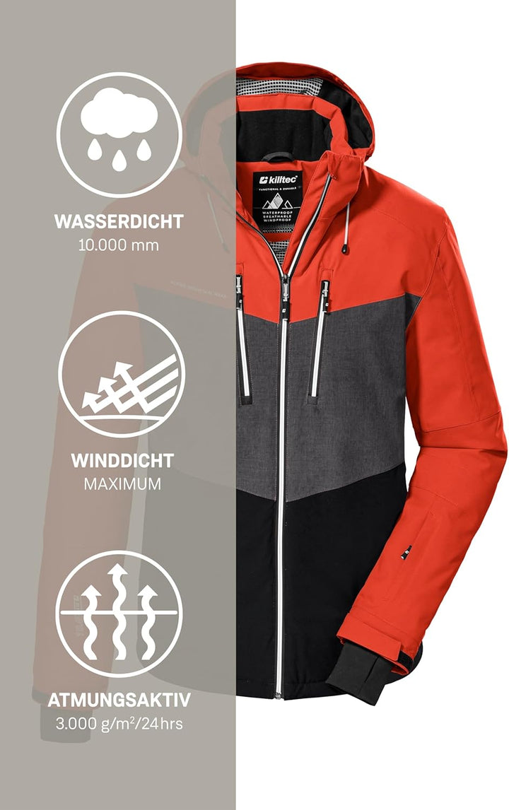 killtec Men's Ski Functional Jacket with Zip-Off Hood and Snow Guard XL dunkelorange, XL dunkelorang