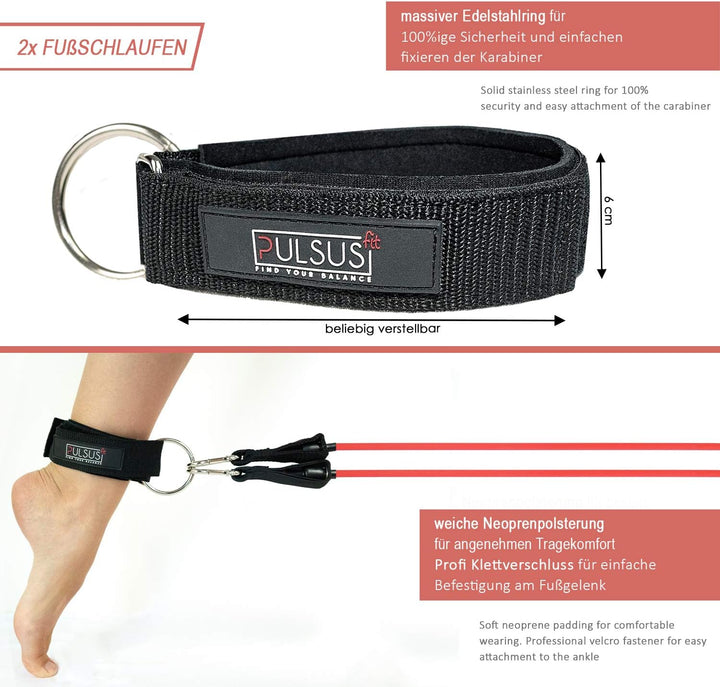 PULSUS fit Fitnessband Resistance Bands Set mit Übungsvideo App - Pro Expander Bänderset: 5 Widersta