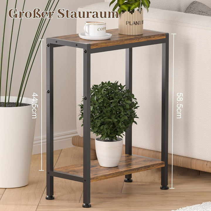 Schmaler Beistelltisch, Nachttisch, 2er Set, 2 Ablagen Nachttisch Schmal mit Stauraum, sofa beistell