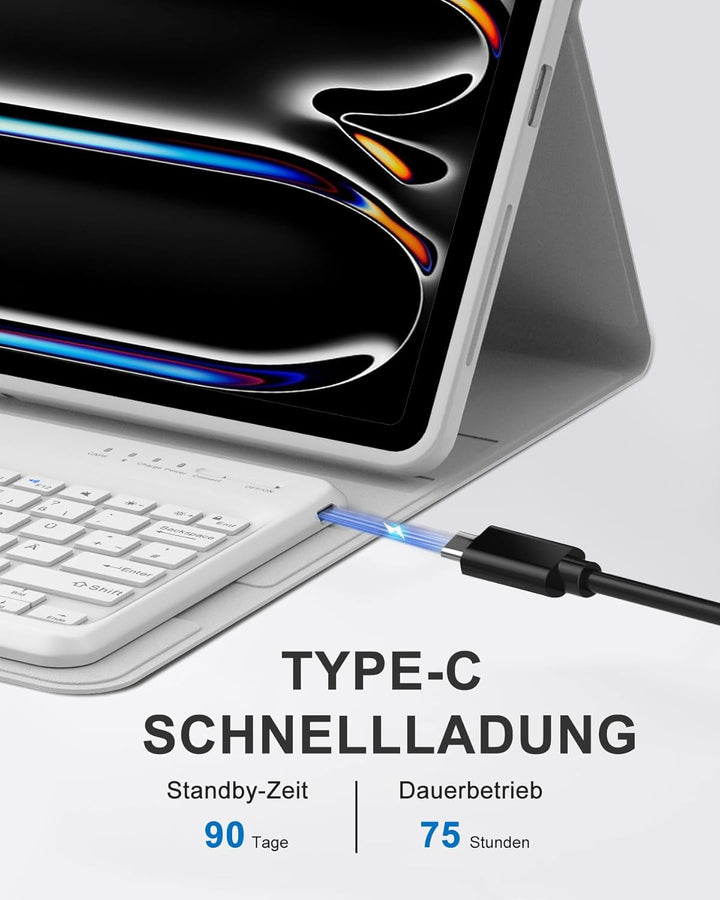 Hülle mit Tastatur für das iPad Pro 13" (2025 M5 A3360/A3361/A3362 & 2024 M4 A2925/A3007/A2926), Deu