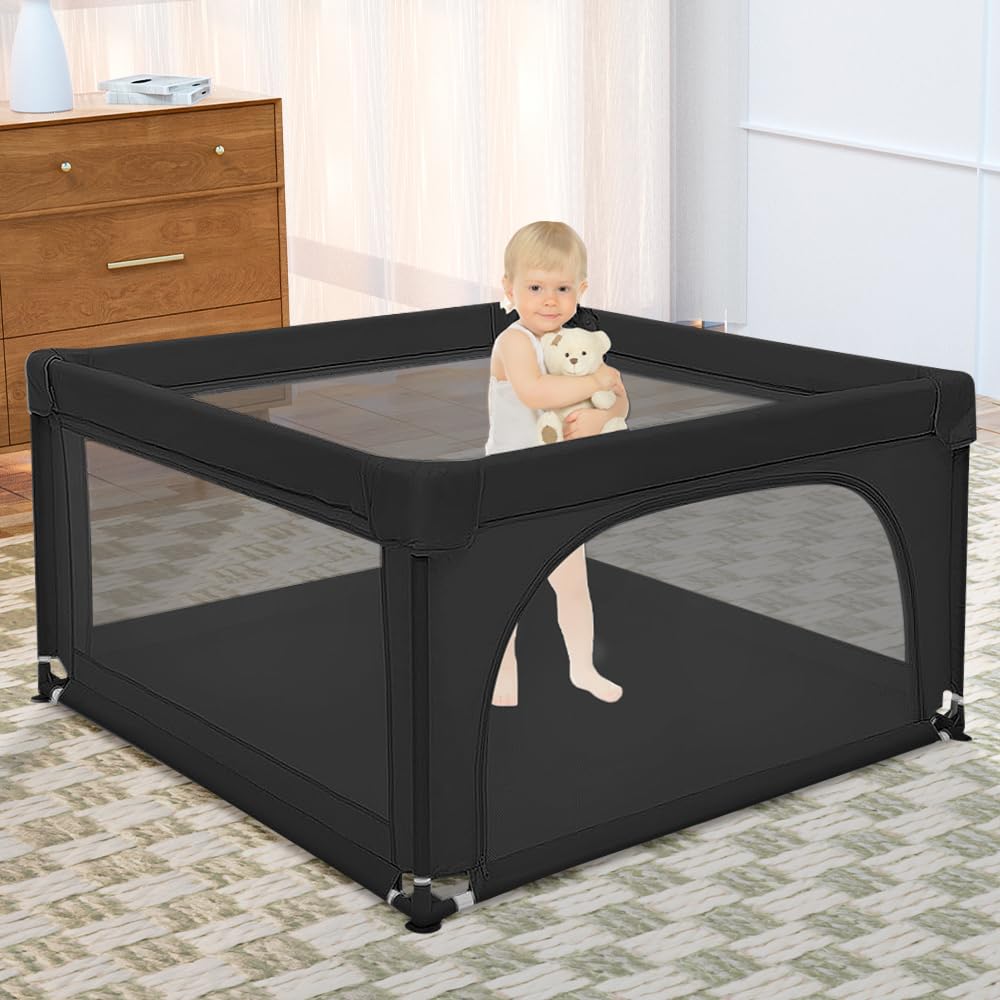 Baby Laufstall, Laufgitter klappbar mit Tragetasche, Krabbelgitter mit Netz & Reissverschluss, Laufg