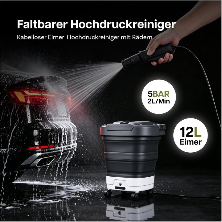 Faltbarer Tragbarer Hochdruckreiniger mit 12L Wassertank von WanderS – Kabelloser Akku Druckreiniger