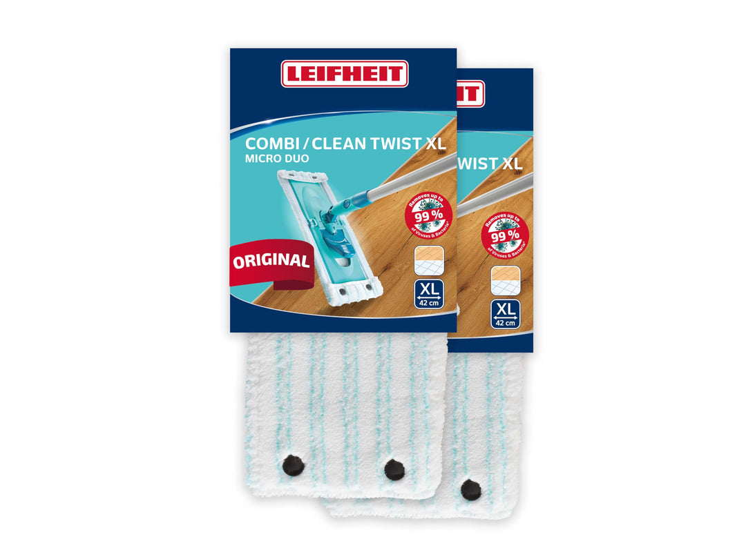 Leifheit 2er Set Wischbezug Clean Twist XL micro duo, für alle Bodenarten, Bodenwischer Ersatzbezug