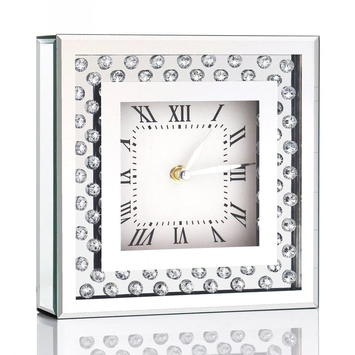 Leise Schreibtischuhren 20.3x20.3x5.1 cm, Kristall-Glitzer, quadratisch, verspiegelt, Tischplatte, H