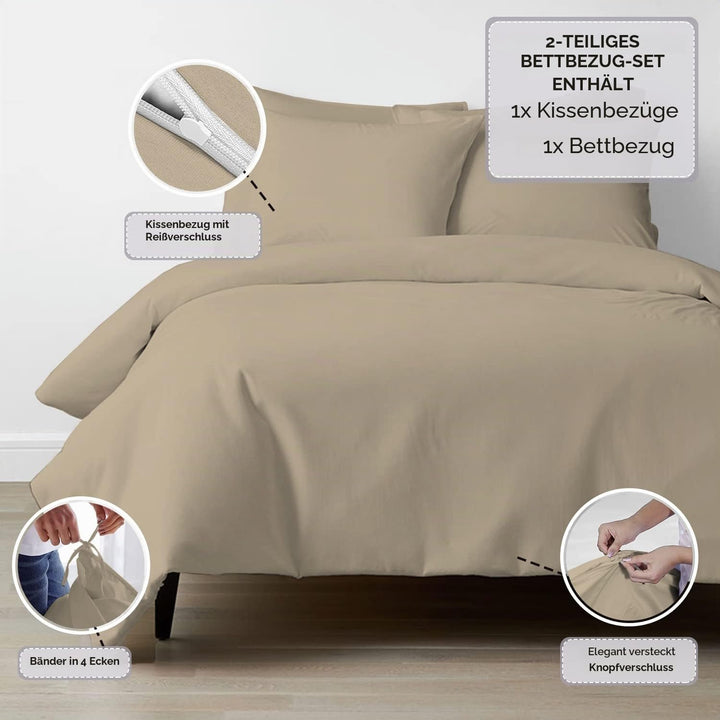 Pizuna 800 Fadenzahl aus Baumwolle Bettwäsche Einfach Taupe, 100% Langstaple Baumwolle Bettbezug und