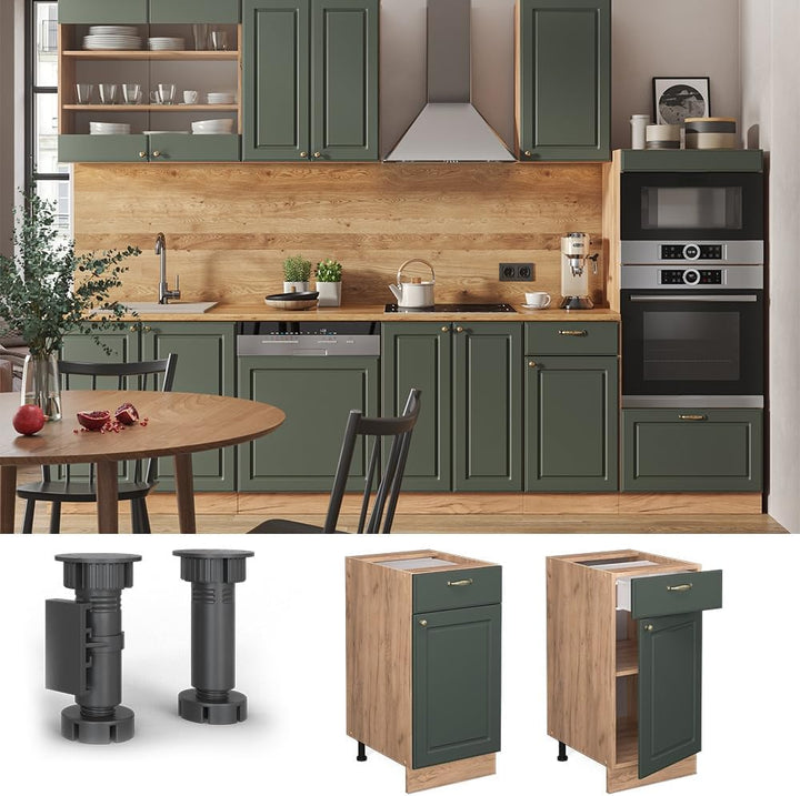 Vicco Küchenunterschrank Fame-Line, Grün-Gold Landhaus, 40 cm ohne Arbeitsplatte, zur Kombination mi
