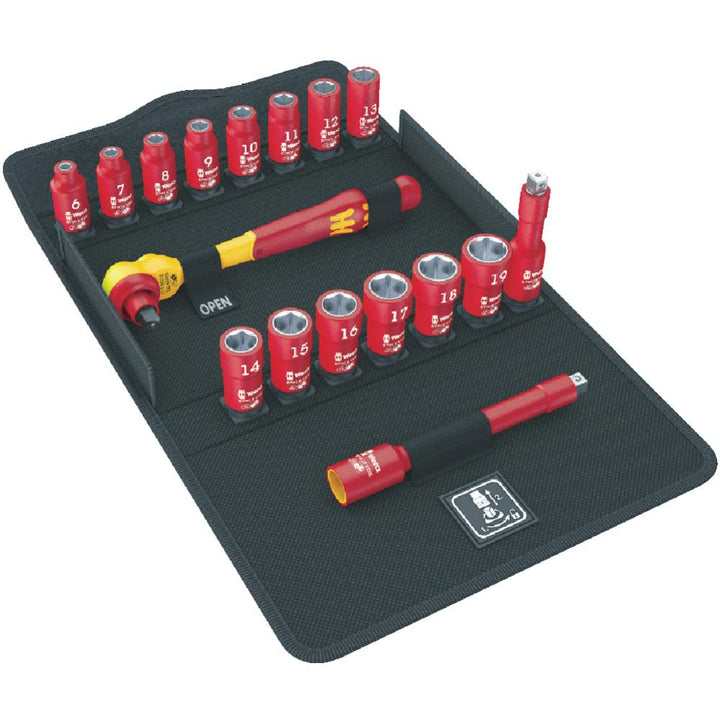 Wera 05004970001 8100 SB VDE 1 Zyklop Knarrensatz, Isoliert, Umschalthebel, 17-teilig, 3/8 Zoll Einz