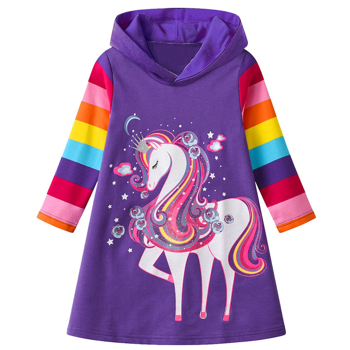 VIKITA Mädchen Kapuzenpullover Kleider Baumwolle Hoodie Herbst Winter Freizeit 2-8 Jahre 3-4 Jahre L